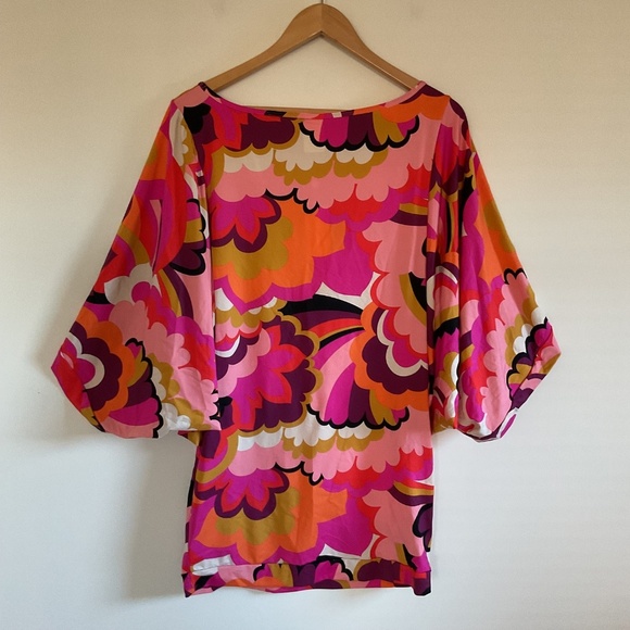 Trina Turk Fan Faire Multicolor Pink Boatneck Tunic Swim Cover Up Dress L $152 - Picture 6 of 11